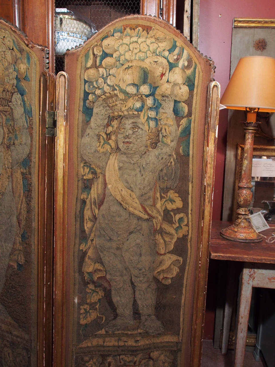 18th Century French Four-Panel Aubusson Folding Screen In Fair Condition In New Orleans, LA