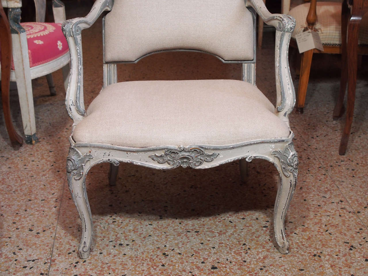 Wood Pair of 19th Century Painted Italian Armchairs For Sale