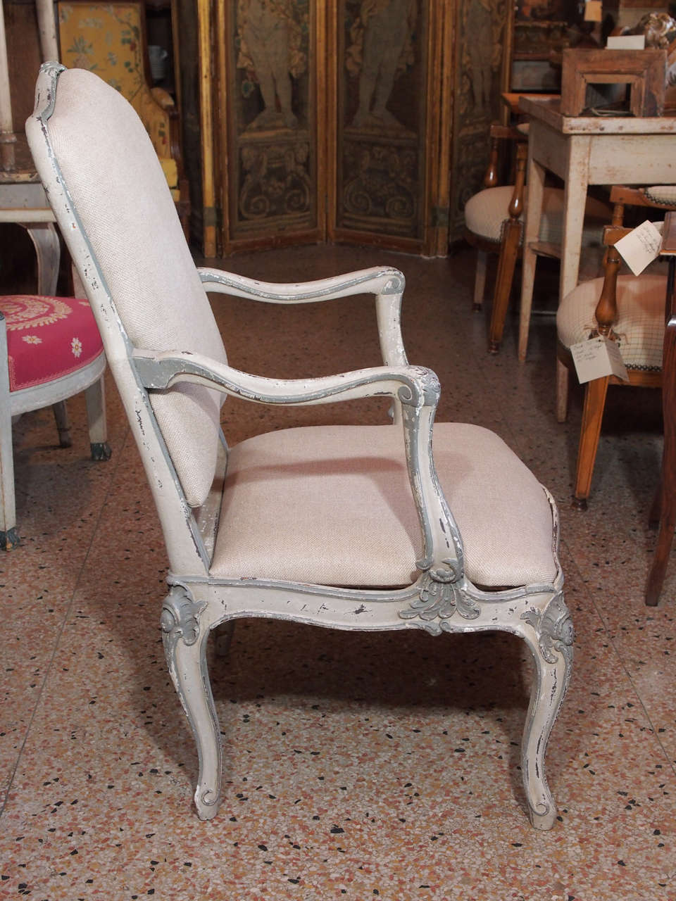 Pair of 19th Century Painted Italian Armchairs For Sale 4