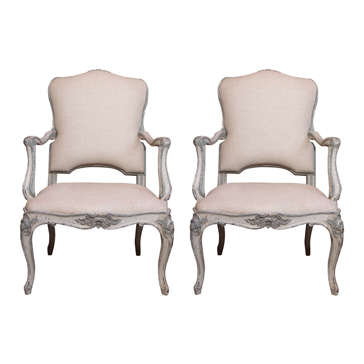 Pair of 19th Century Painted Italian Armchairs For Sale
