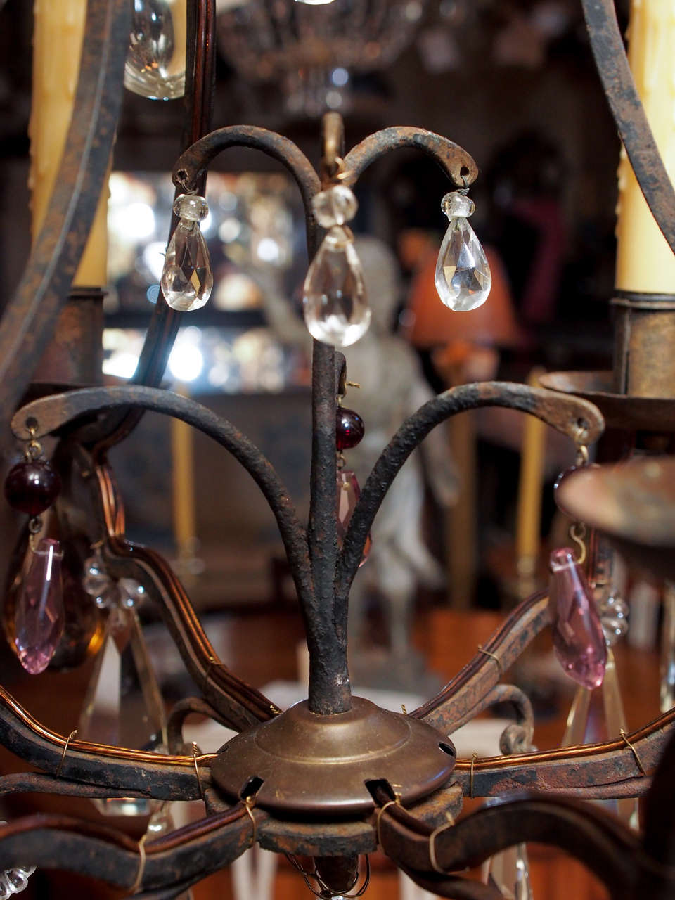 Early 20th Century French Iron and Crystal Chandelier 2