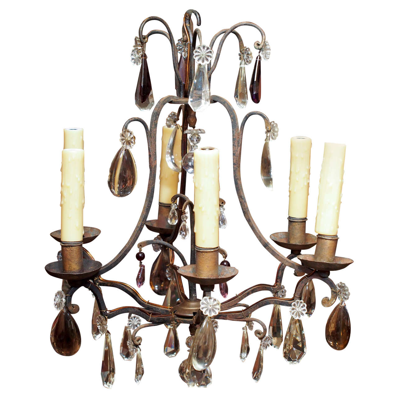 Early 20th Century French Iron and Crystal Chandelier
