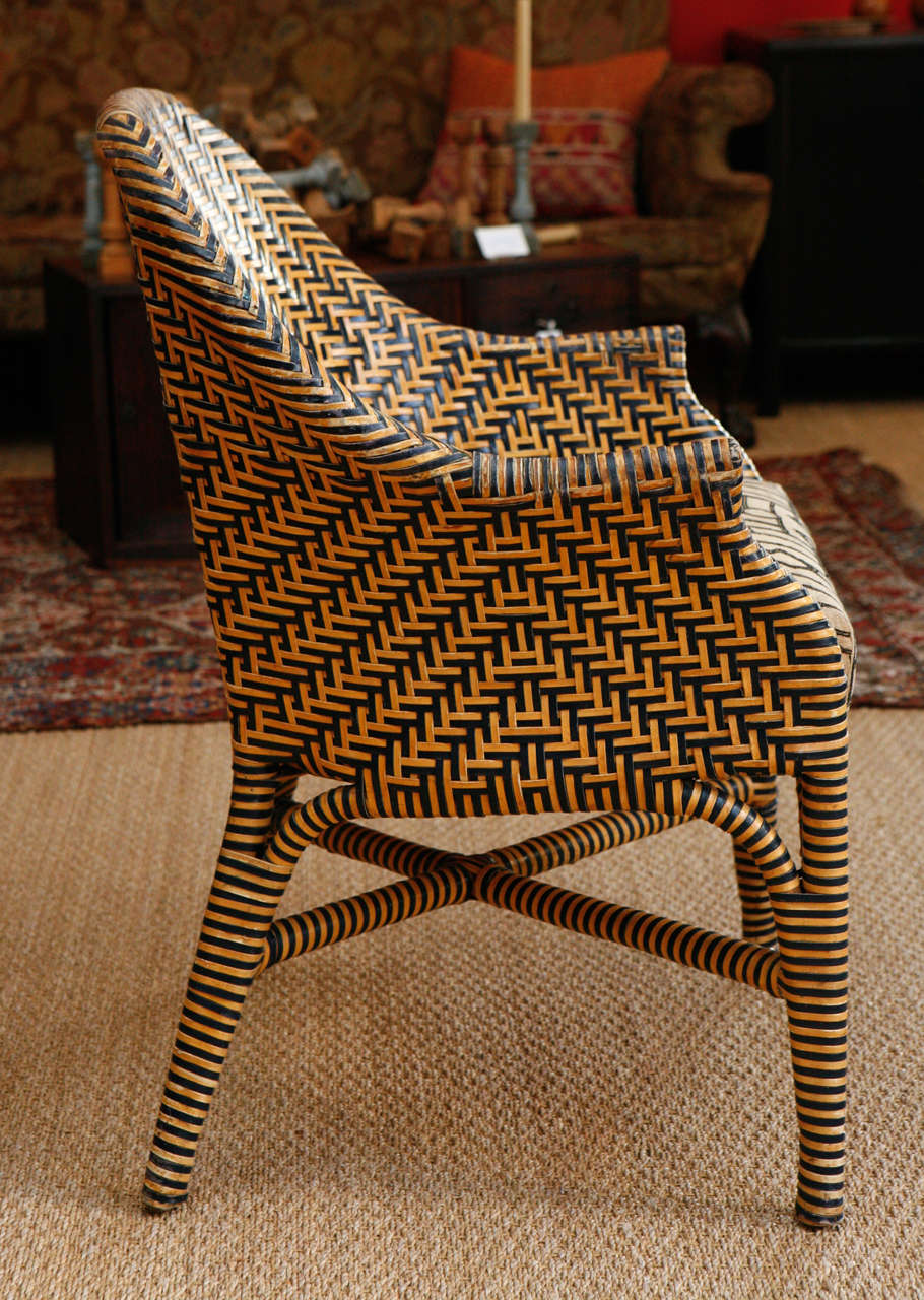 Woven Leather Chairs with Kuba Cloth Seats 2