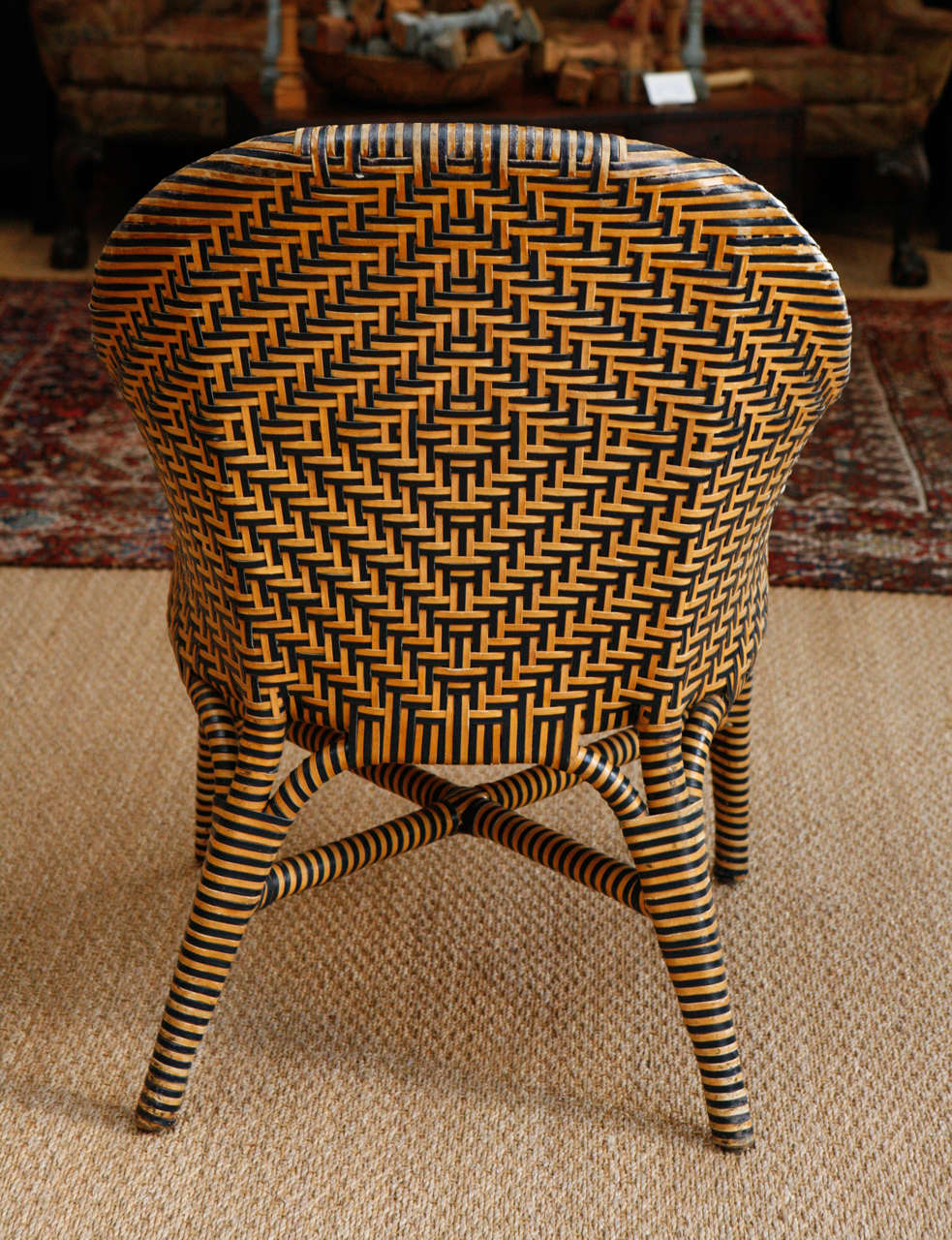 Woven Leather Chairs with Kuba Cloth Seats 4