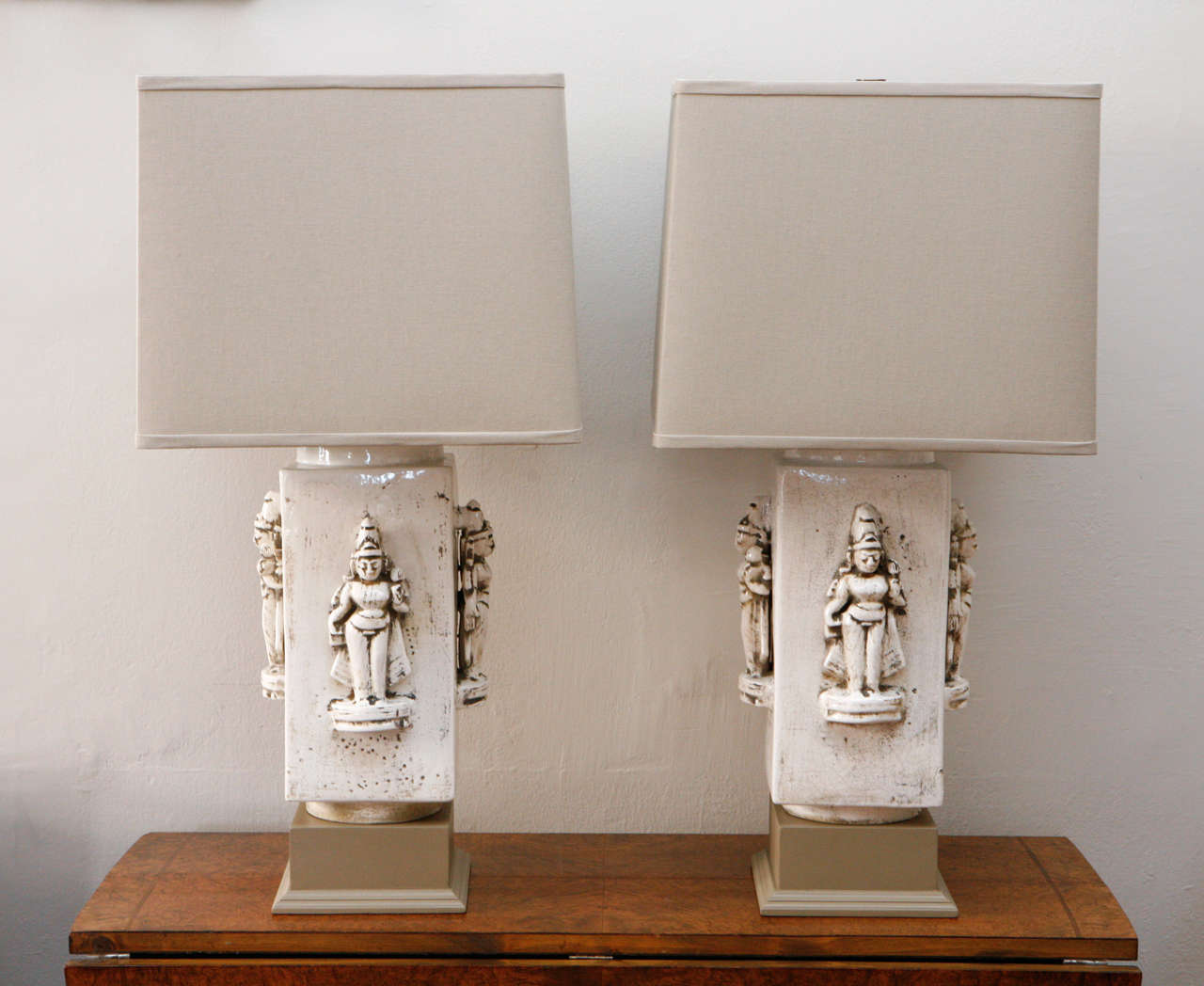 Pair of Mid-Century Ceramic Lamps with Asian Figures