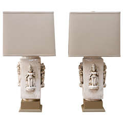 Pair of Mid-Century Ceramic Lamps with Asian Figures