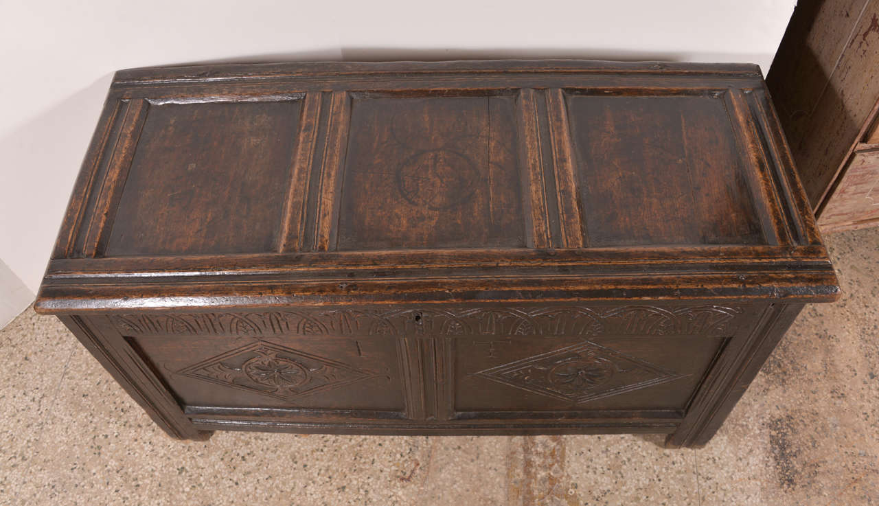 Hand-Carved Early English Oak Chest For Sale