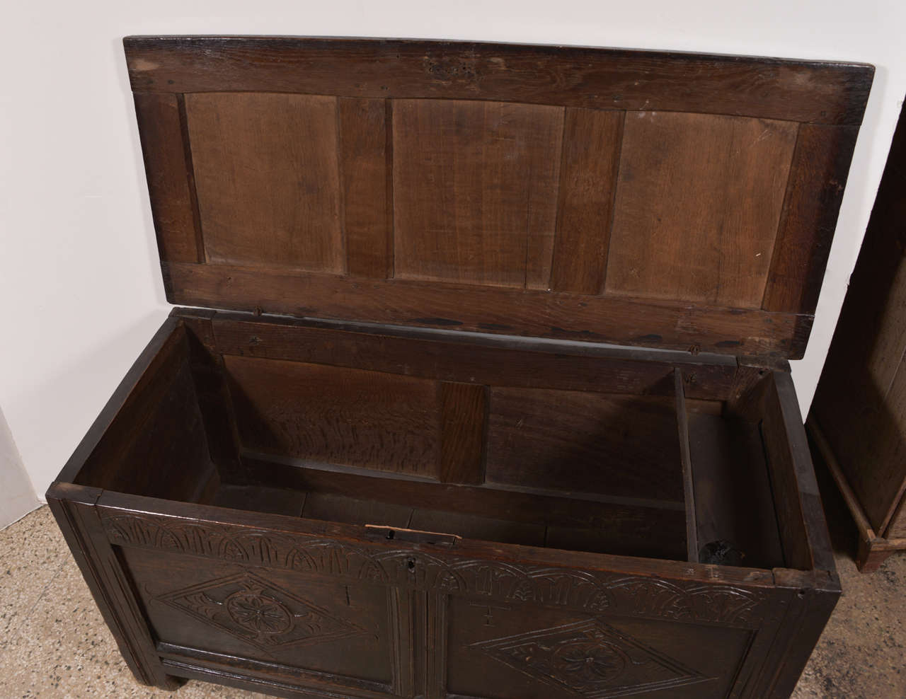 18th Century Early English Oak Chest For Sale