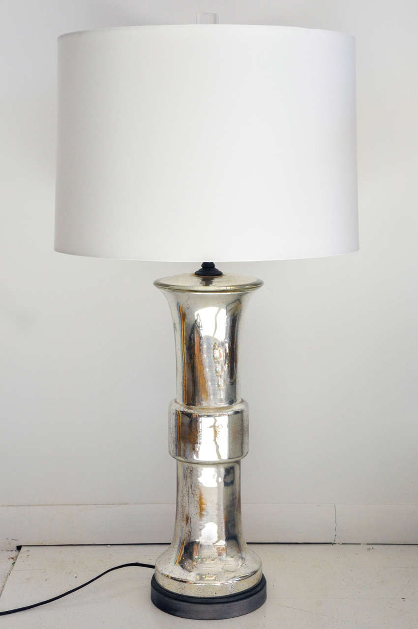 Gorgeous antique mercury column base lamp, updated with new drum shade and topped with a new lucite finial!