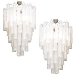 A Fine Pair of Venini Tronchi Glass Chandeliers