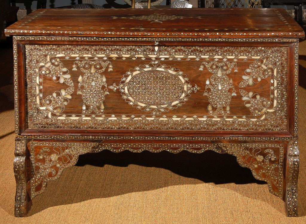 Syrian Mother of Pearl Inlaid Chest In Good Condition In Los Angeles, CA