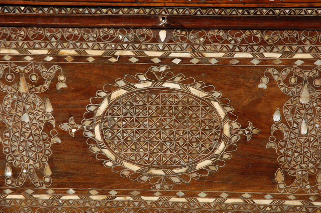 Wood Syrian Mother of Pearl Inlaid Chest
