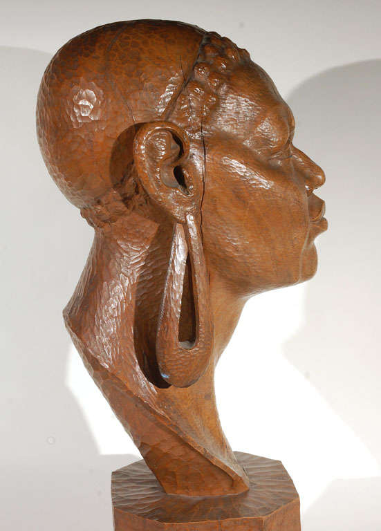 19th Century Carved African Wood Head 