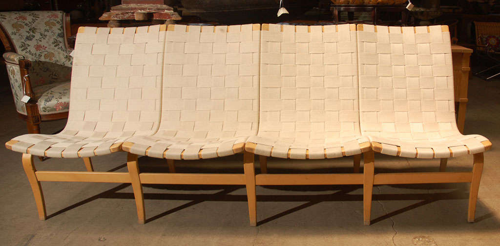 Bruno Mathsson 4 Seater Bench with White Canvas Webbing