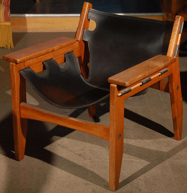 Sergio Rodrigues Kilin Black Leather Strap Armchair