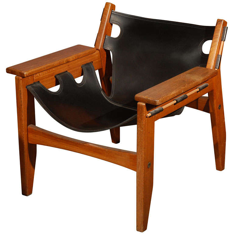 Sergio Rodrigues Black Leather Kilin Armchair