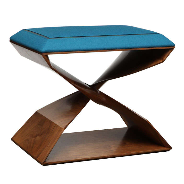 Carol Egan hand-carved walnut stool, 2012, offered by Maison Gerard