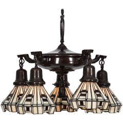 1930's Five Light Pan Fixture, Bronze Finish