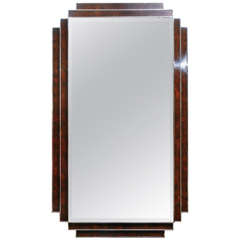 Burled Wood Frame with Silver Detailing and Beveled Mirror