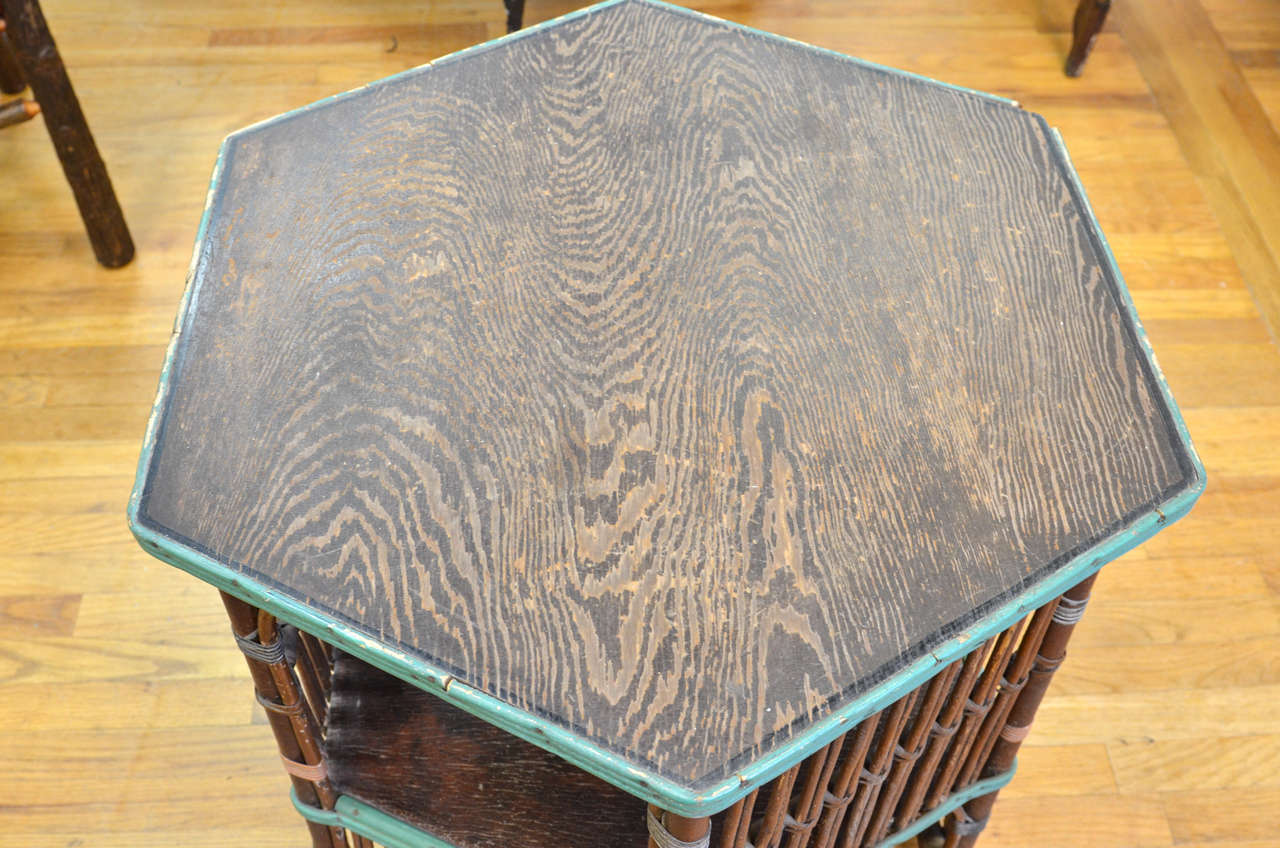 Paint Hexagonal American Wicker Vintage Table c 1920