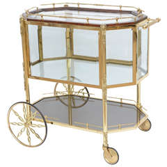 Exceptional Brass and Glass Bar Serving Cart, France, 1940s