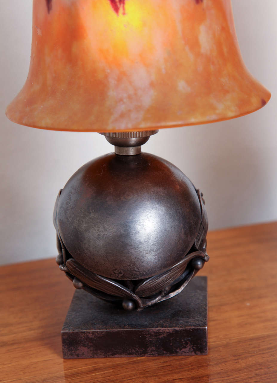 Pair of Edgar Brandt & Daum Art Deco Table Lamps For Sale 1