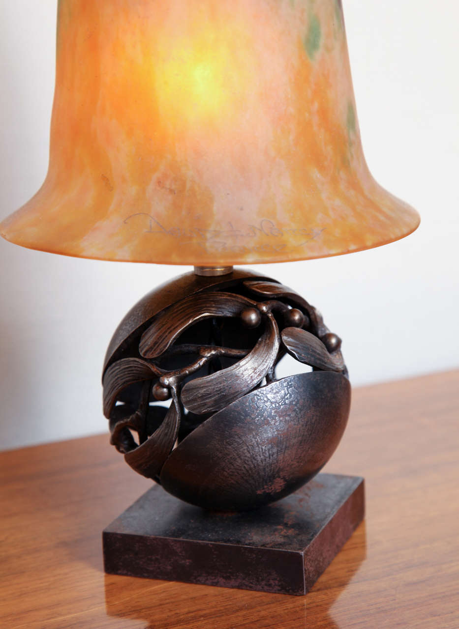 Pair of Edgar Brandt & Daum Art Deco Table Lamps For Sale 2