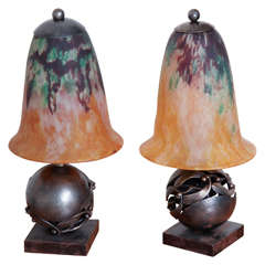 Pair of Edgar Brandt & Daum Art Deco Table Lamps 7