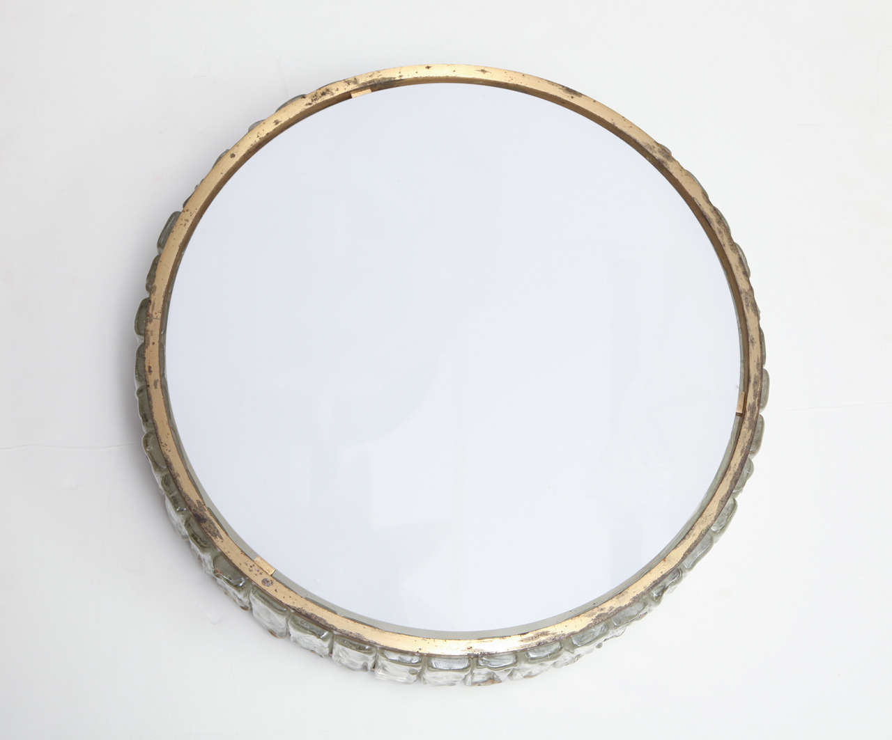 French Art Deco plafonnier by Jean Perzel.  Comprised of a circle of rough laid glass slabs set between two brass mountings, 1950's.

Diameter: 17. 5 in., Height: 5 1/2 IN.