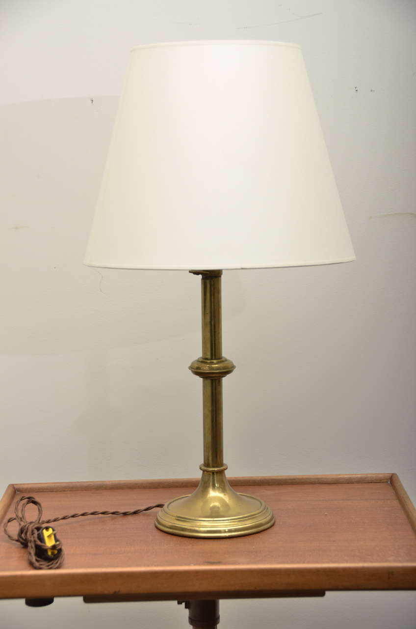 Brass Candlestick converted into a table Lamp - brown twisted silk cord, newly rewired for US. Shade is not included.