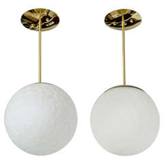 Pair of Mid-Century Crackle Glass Pendant Lights