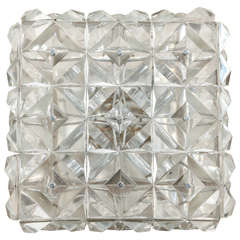 Kinkeldey with Square Faceted Crystal Glass Chrome Flush Mount