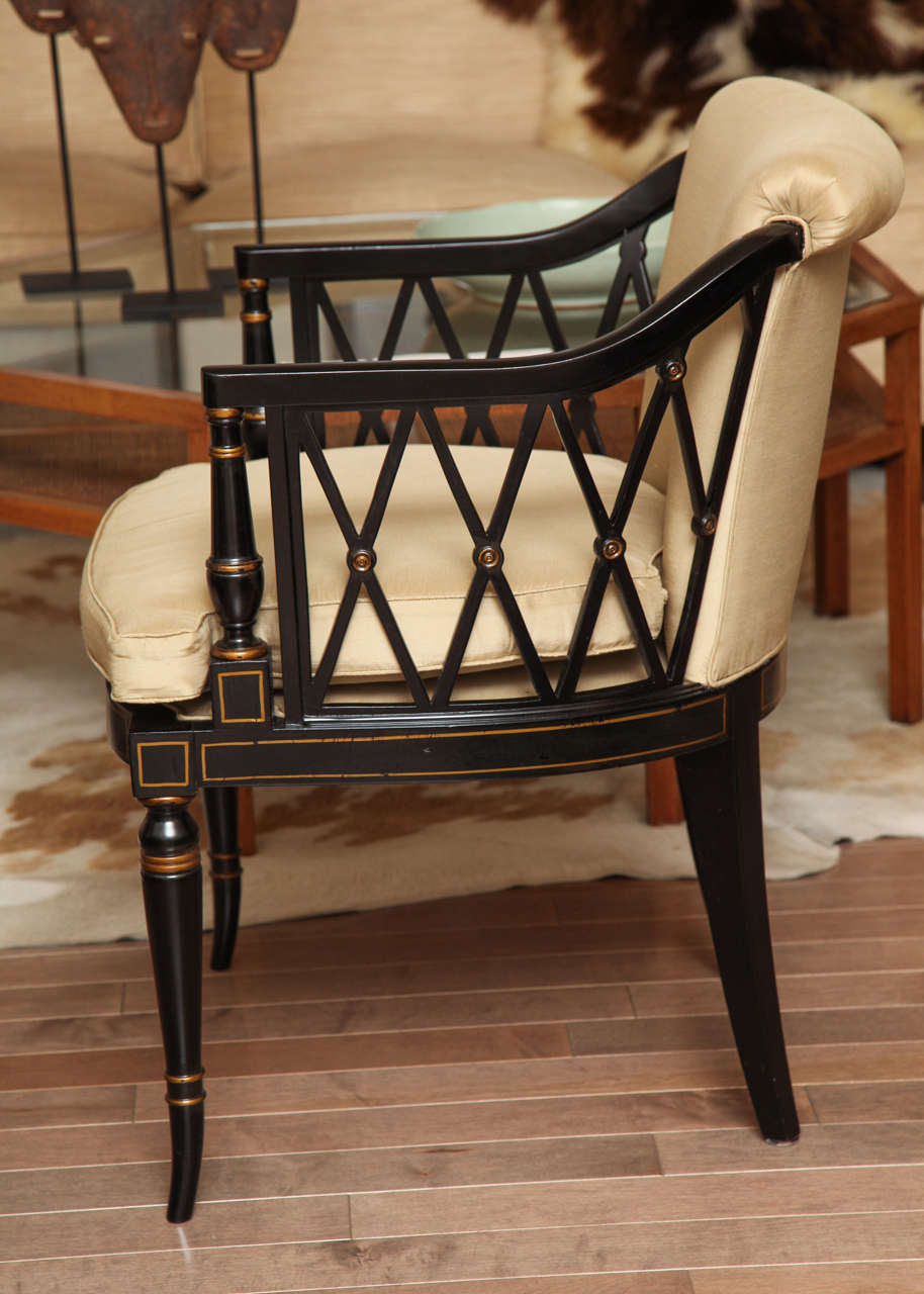 Mid-20th Century Pair of Black Painted Chairs with Gold Details, circa 1950s