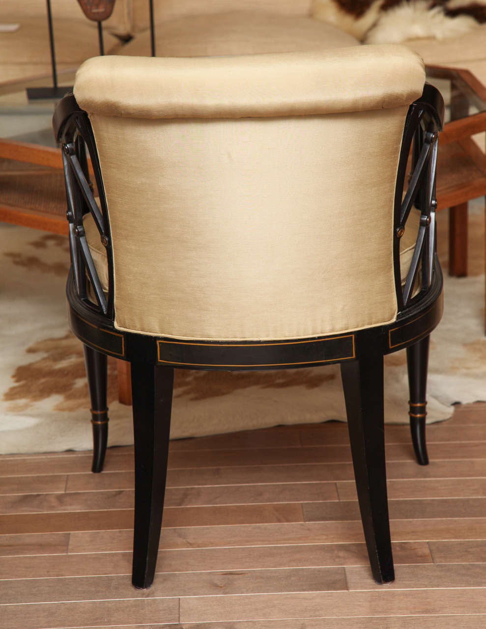 Pair of Black Painted Chairs with Gold Details, circa 1950s 2