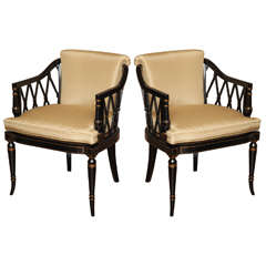 Pair of Black Painted Chairs with Gold Details, circa 1950s