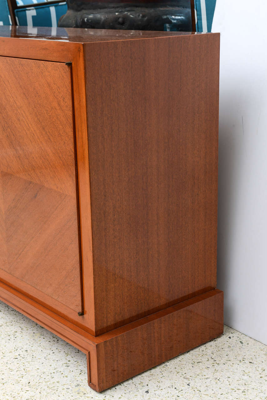 American Modern Bleached Mahogany and Brass-Mounted Credenza, Tommi Parzinger In Excellent Condition In Hollywood, FL