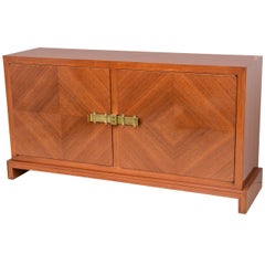 American Modern Bleached Mahogany and Brass-Mounted Credenza, Tommi Parzinger