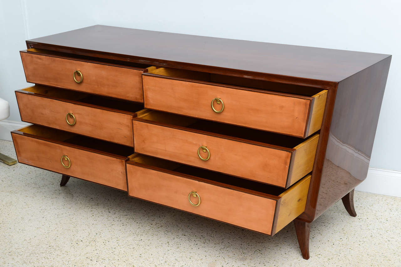 Mid-Century Modern French Modern Mahogany and Leather Front Six-Drawer Chest Attributed Adnet