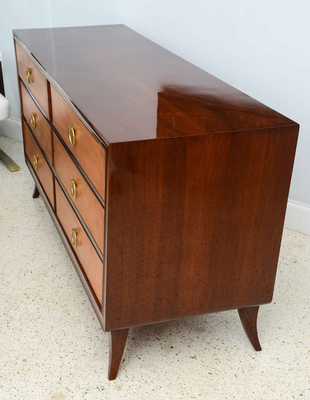 French Modern Mahogany and Leather Front Six-Drawer Chest Attributed Adnet 3