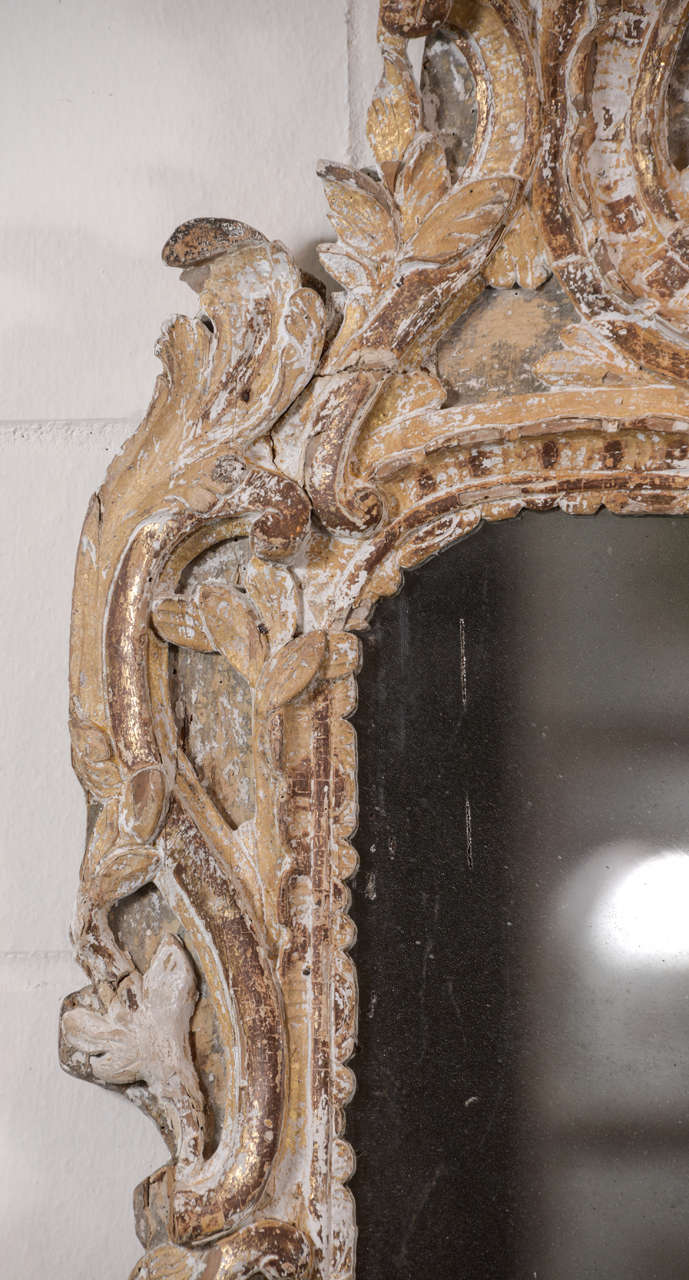 Gilt 18th Century Louis XV Mirror with Shell Motif in Crown