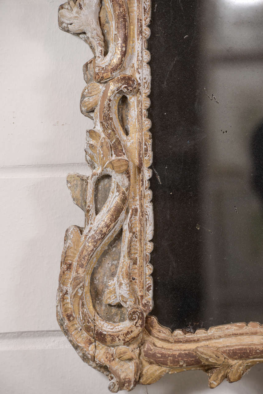 18th Century Louis XV Mirror with Shell Motif in Crown In Excellent Condition In Houston, TX