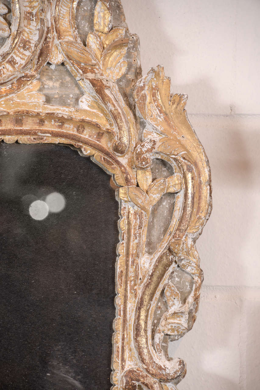 Wood 18th Century Louis XV Mirror with Shell Motif in Crown