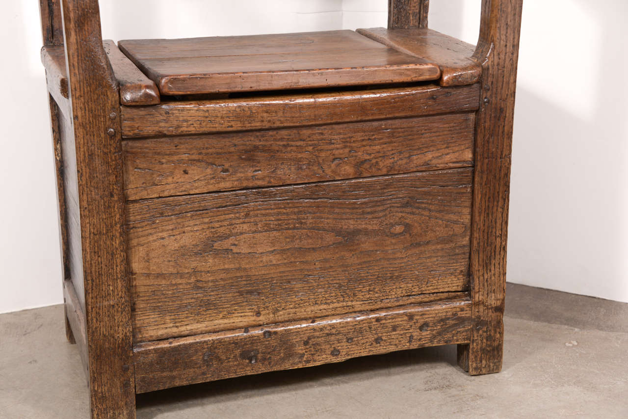 French 18th Century Rustic Oak Monk's Bench with Seat Drawer