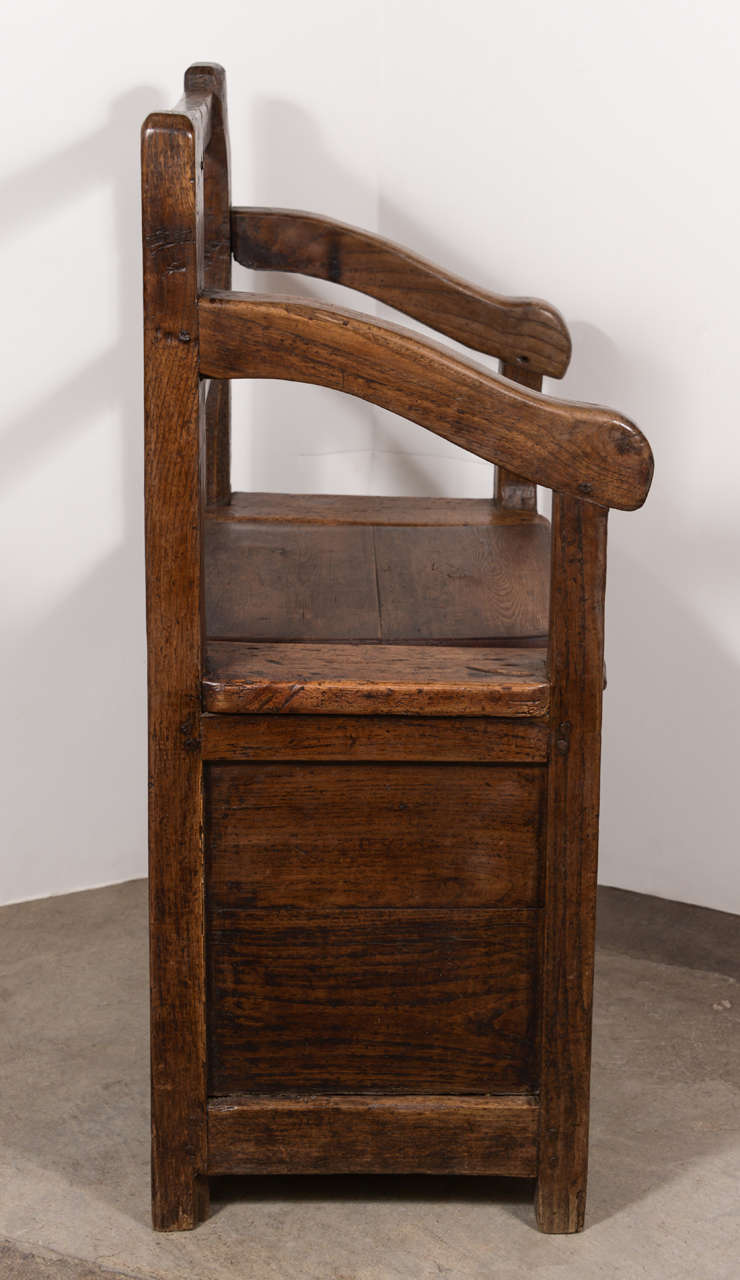 18th Century Rustic Oak Monk's Bench with Seat Drawer 2