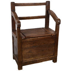 18th Century Rustic Oak Monk's Bench with Seat Drawer
