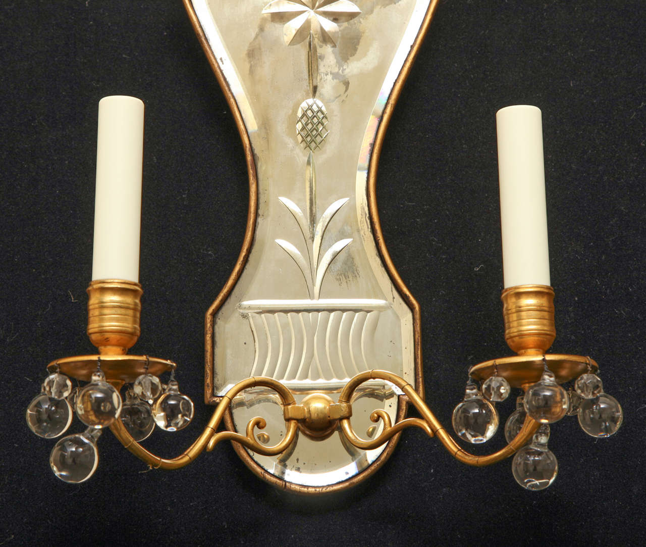 American Pair of Etched Mirrored Back Sconces by E.F. Caldwell For Sale