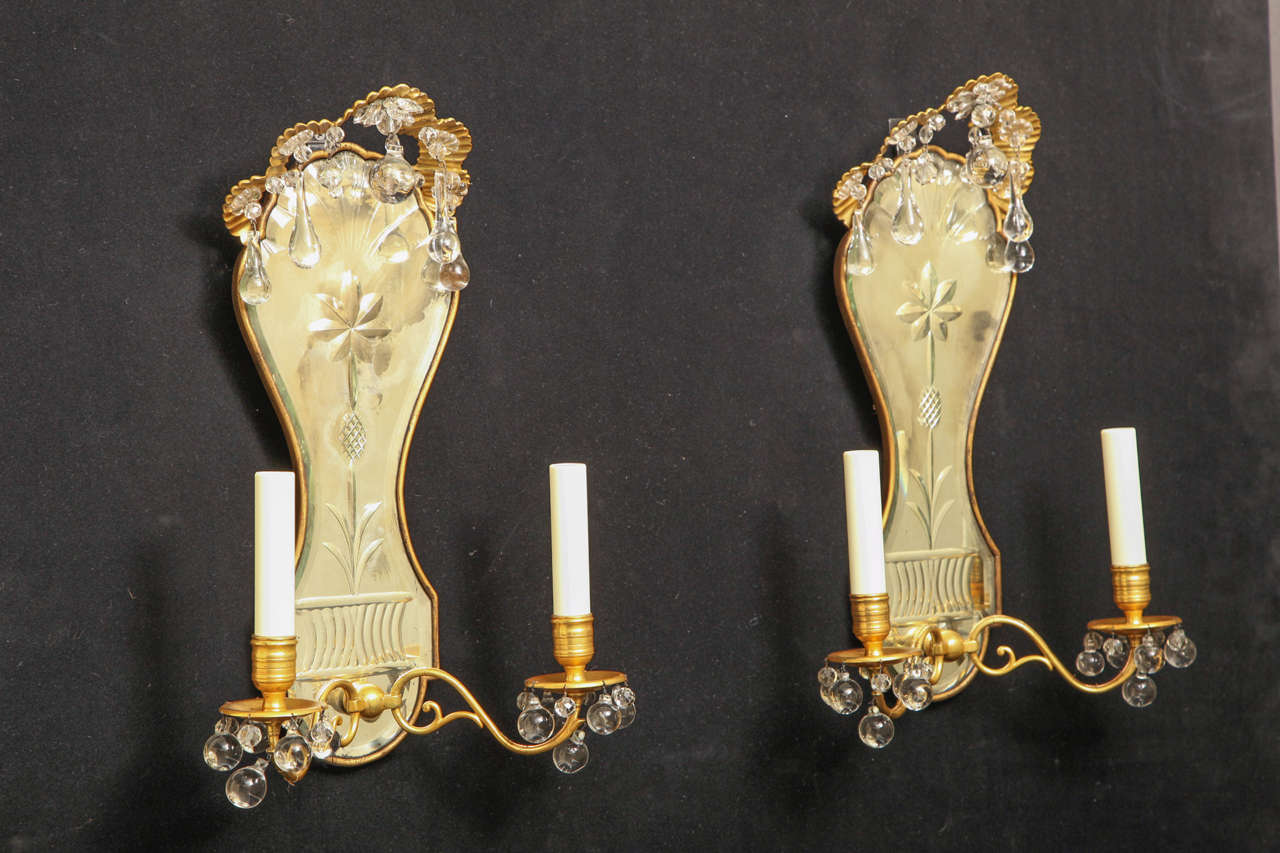 Pair of Etched Mirrored Back Sconces by E.F. Caldwell For Sale 2