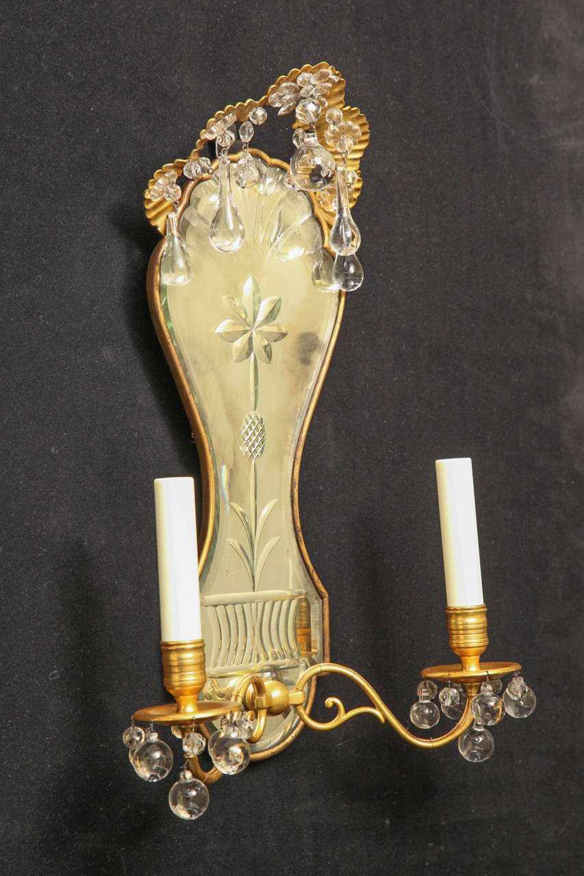 Pair of Etched Mirrored Back Sconces by E.F. Caldwell For Sale 3