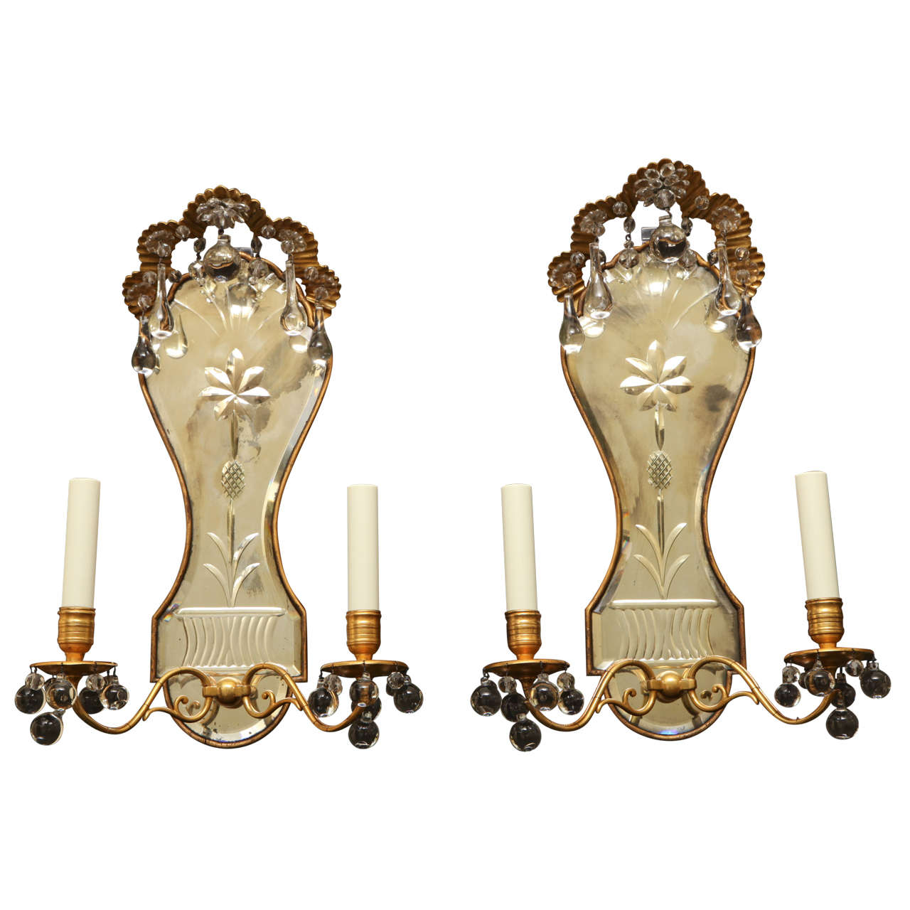 Pair of Etched Mirrored Back Sconces by E.F. Caldwell For Sale