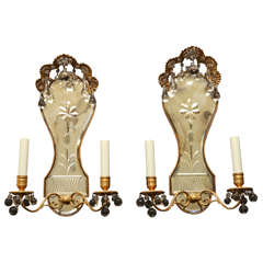 Antique Pair of Etched Mirrored Back Sconces by E.F. Caldwell